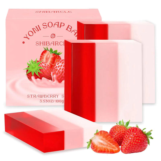 3 PCS Yoni Soap Bar Organic Yoni Bar Soap Yoni Wash Feminine Wash for Women Ph Balance Natural Deodorant Vaginal Body Bath Soap Body Wash Strawberry Handmade feminine soap
