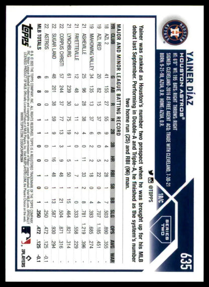 Yainer Díaz baseball card from 2023 Topps Rookie Series for Houston Astros