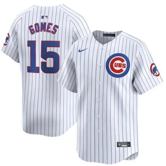White pinstripe Yan Gomes Chicago Cubs Nike home limited player baseball jersey