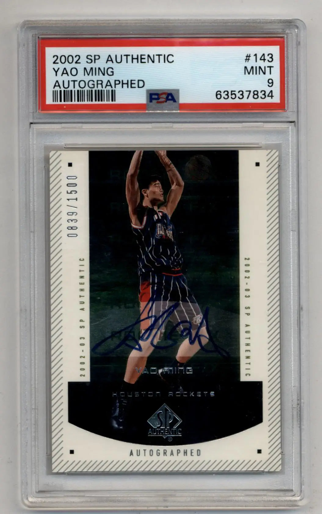 PSA-graded Yao Ming 2002-03 SP Authentic Auto trading card in mint condition