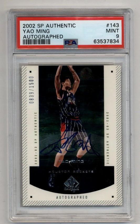 PSA-graded Yao Ming 2002-03 SP Authentic Auto trading card in mint condition