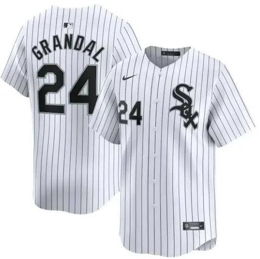 White pinstripe baseball jersey from Yasmani Grandal Chicago White Sox Nike Home Limited Player Jersey