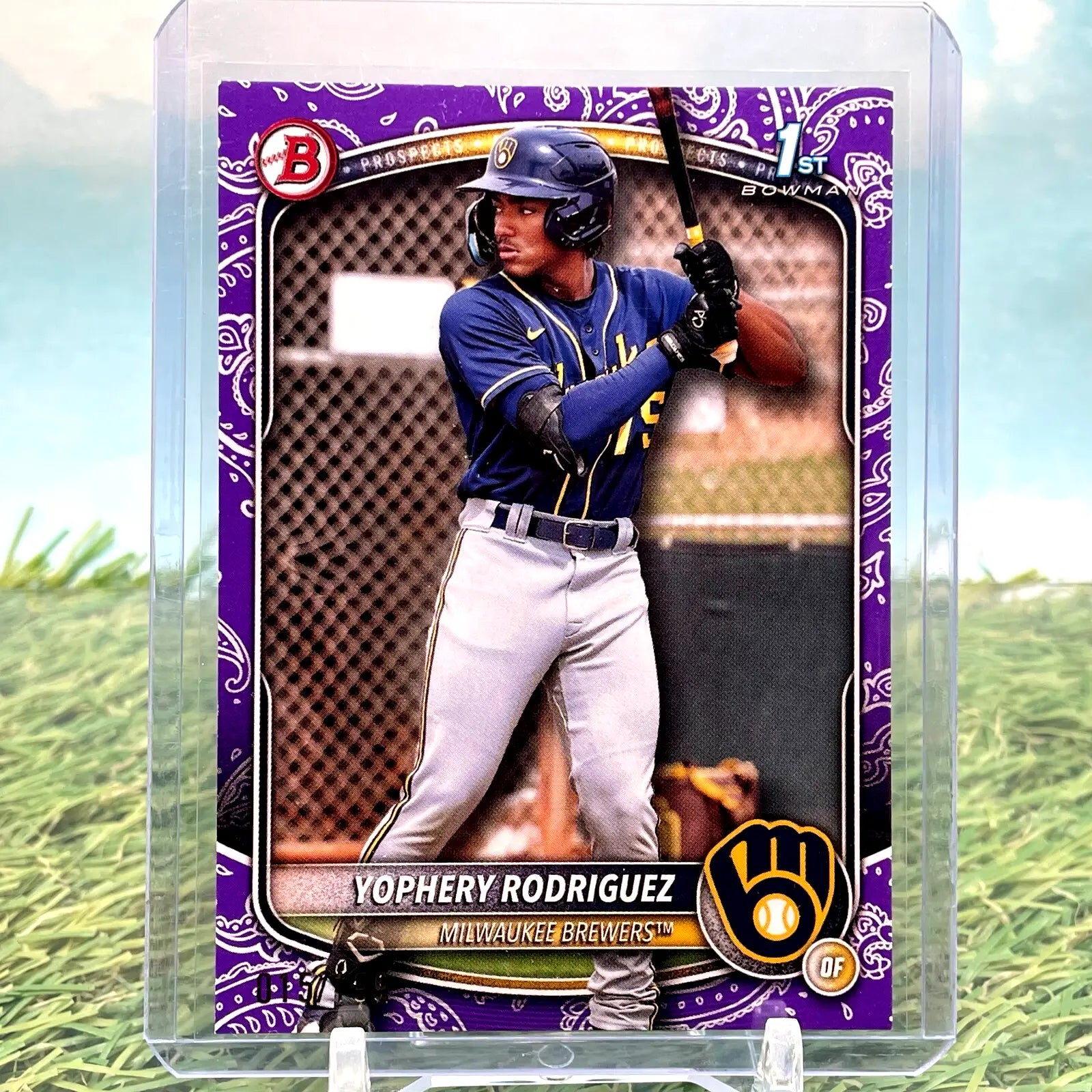 Baseball card of Yophery Rodriguez featuring Bowman Purple Bandana pattern #BP-36