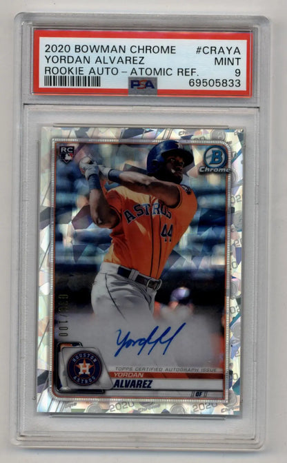 Yordan Alvarez 2020 Bowman Chrome Rookie Atomic Refractor Auto 036/100 PSA 9 Mint Card