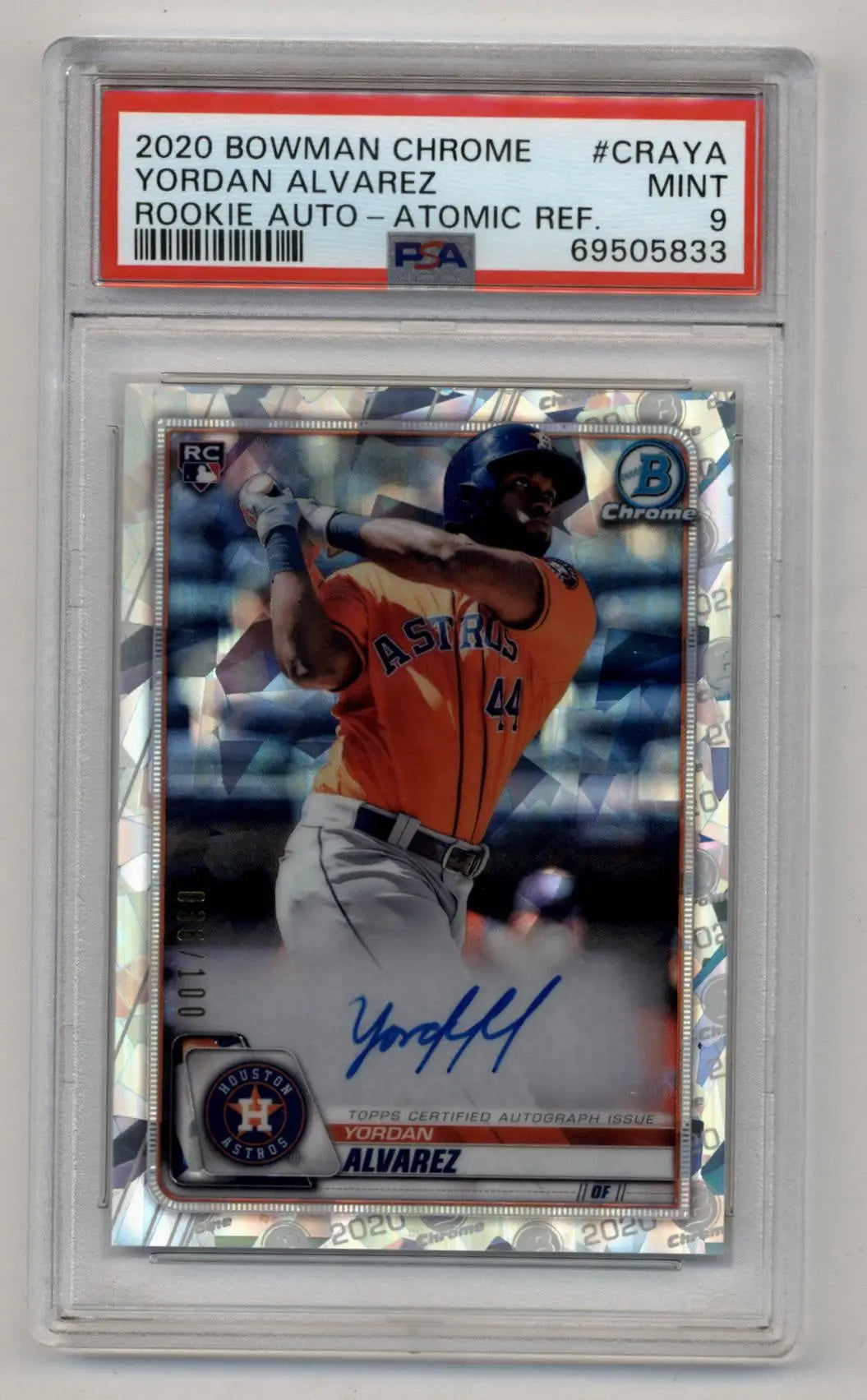 Yordan Alvarez 2020 Bowman Chrome Rookie Atomic Refractor Auto PSA 9 Mint