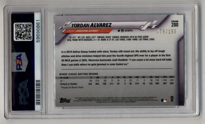 Yordan Alvarez 2020 Topps Chrome Blue Refractor card in PSA slab, Gem Mint 10