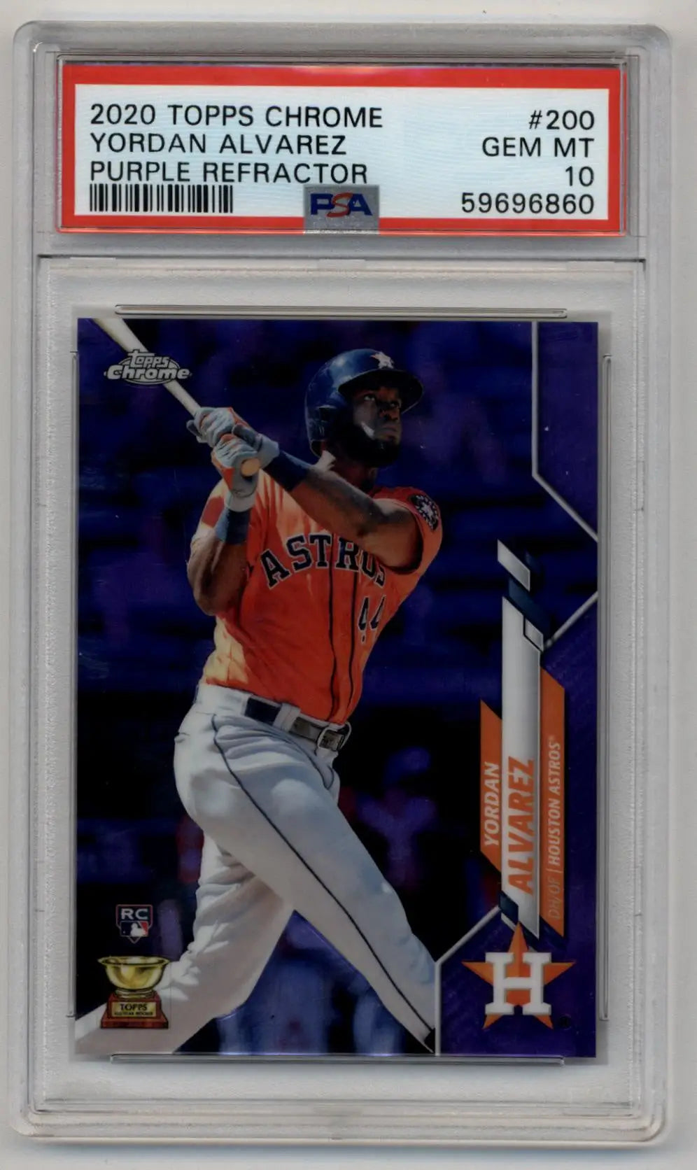 PSA-graded 2020 Topps Chrome Purple Refractor Yordan Alvarez baseball card GEM MT 10