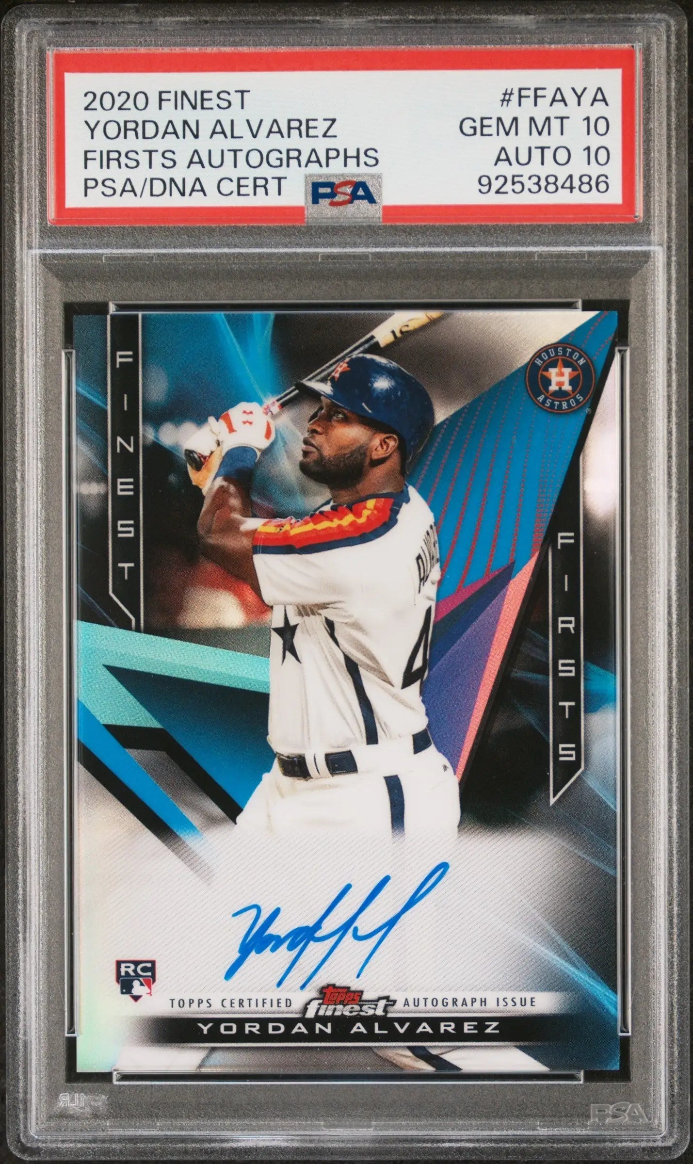 PSA-graded 2020 Topps Finest Firsts Yordan Alvarez Autographs baseball card