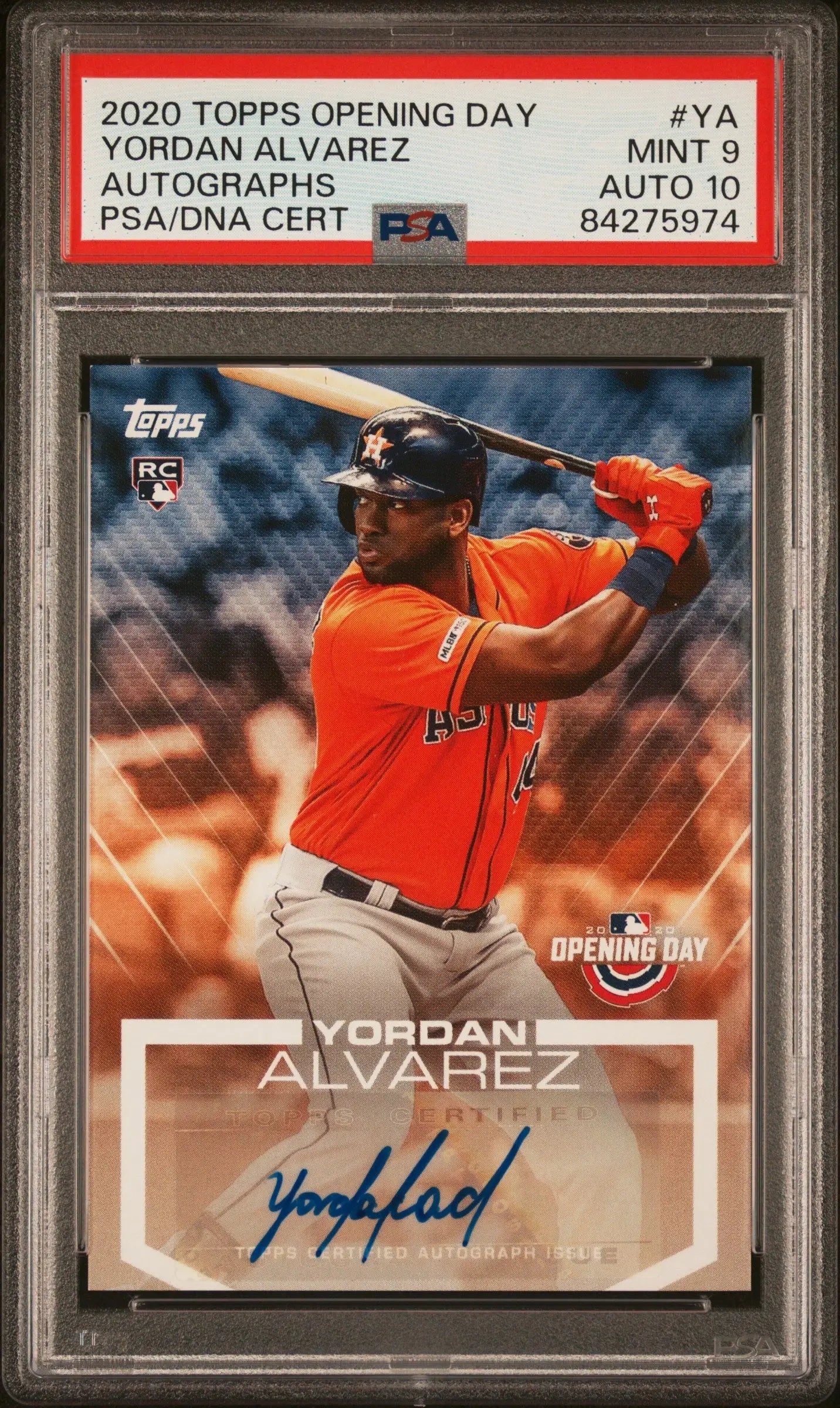 Yordan Alvarez 2020 Topps Opening Day auto baseball card PSA 9 opening day auto