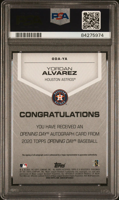 Yordan Alvarez 2020 Topps Opening Day auto baseball card PSA 9 opening day auto