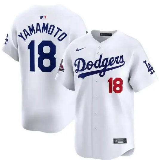 White Yamamoto Dodgers baseball jersey for Yoshinobu Yamamoto Los Angeles Dodgers 2024 World Series
