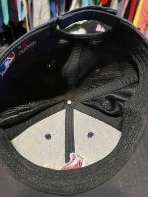 Inside view of Youth OC Sports St Louis Cardinals navy red baseball cap with light underside brim