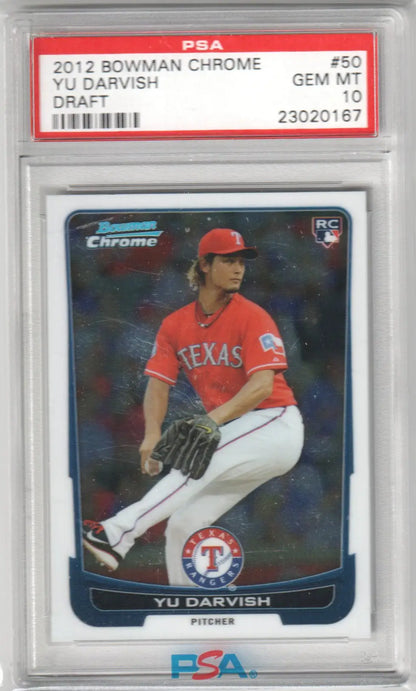 Yu Darvish baseball card from Bowman Chrome Draft set, PSA 10 Gem Mint condition