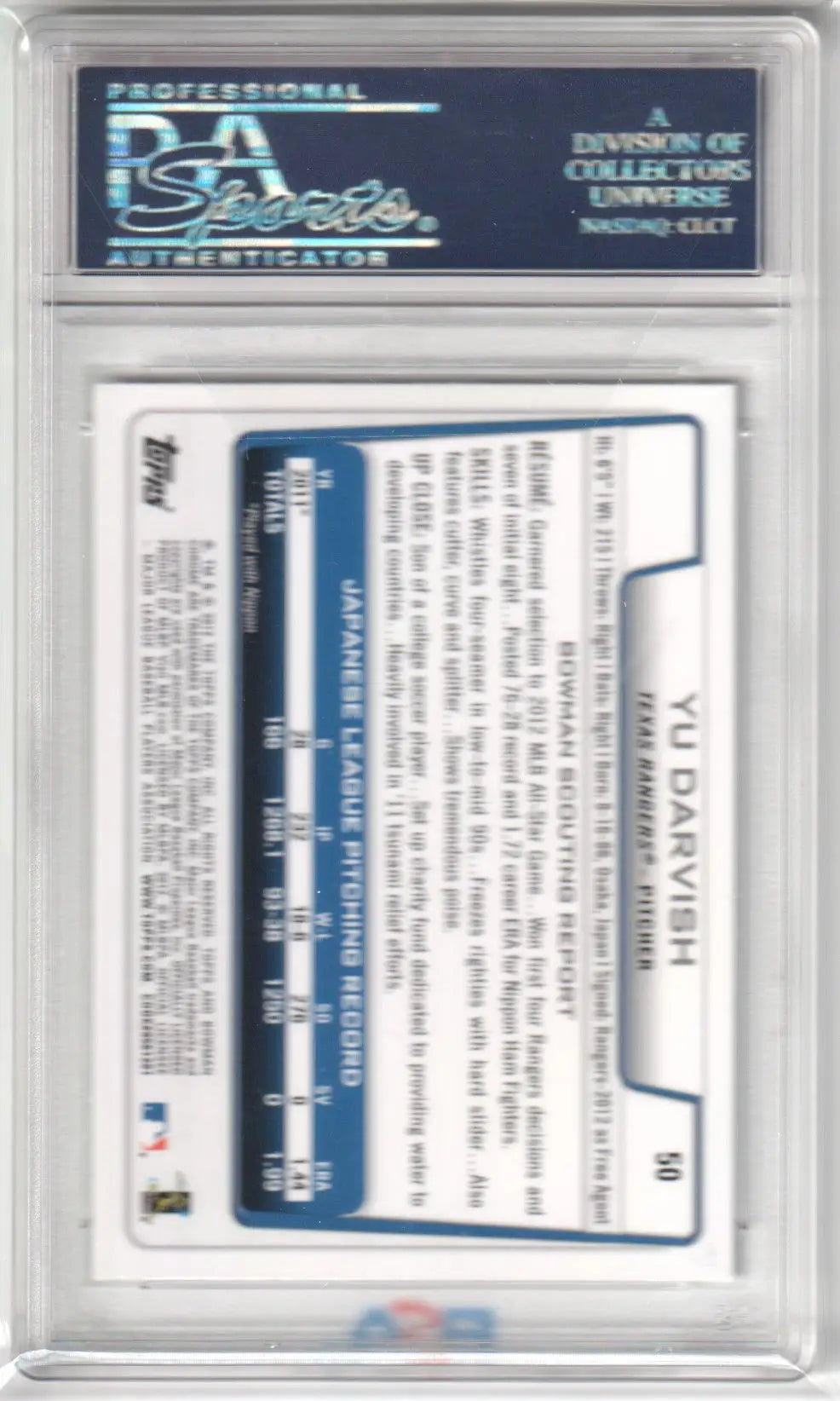 Graded Yu Darvish baseball card from Bowman Chrome Draft PSA 10 GEM MINT Columbia Hobby