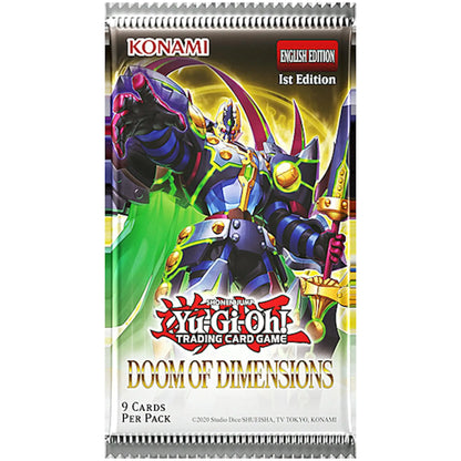 Yu-Gi-Oh Doom of Dimensions Booster Box displayed, featuring dimensions booster pack