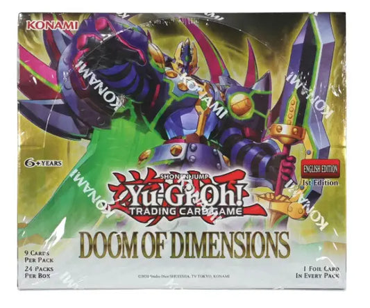 Sealed Yu-Gi-Oh Doom of Dimensions booster box with trading cards and starlight rares