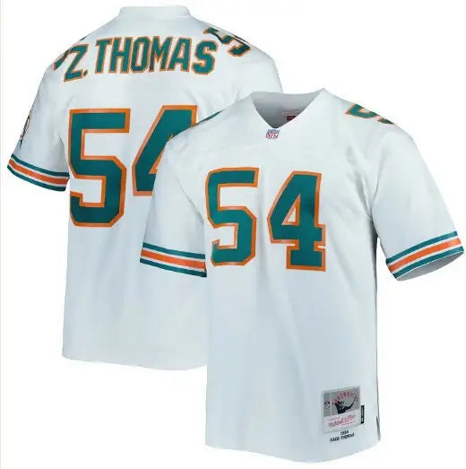 White Miami Dolphins legacy jersey with Zach Thomas 54 teal and orange trim