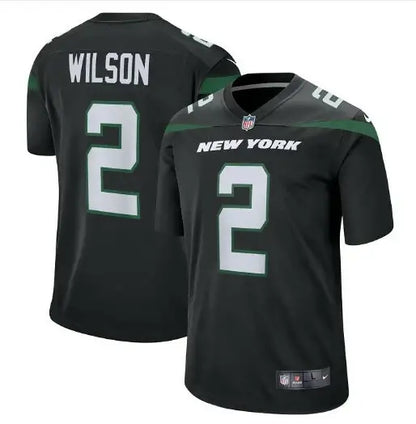 Black New York Jets Nike game jersey with Wilson name and number 2 front and back