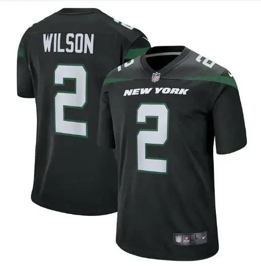 Black New York Jets Nike game jersey with Wilson name and number 2 front and back