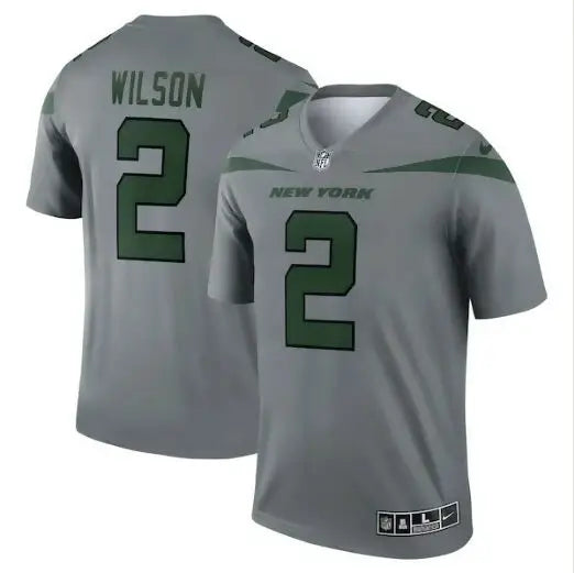 Gray and green Zach Wilson New York Jets Nike Inverted Legend Jersey with number 2