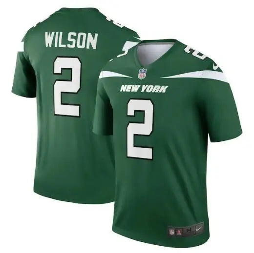 Green New York Jets Nike Legend jersey with number 2 for Zach Wilson football fan