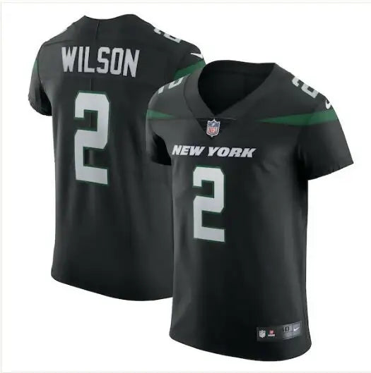 Black New York Jets Nike Vapor Elite jersey with Wilson and 2 on the back