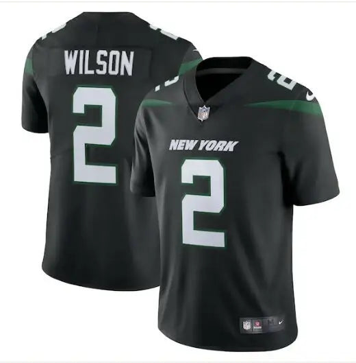 Black Zach Wilson New York Jets Nike Vapor Limited jersey with number 2