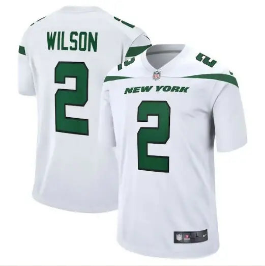 White New York Jets Nike football jersey featuring Zach Wilson, Nike White Game style