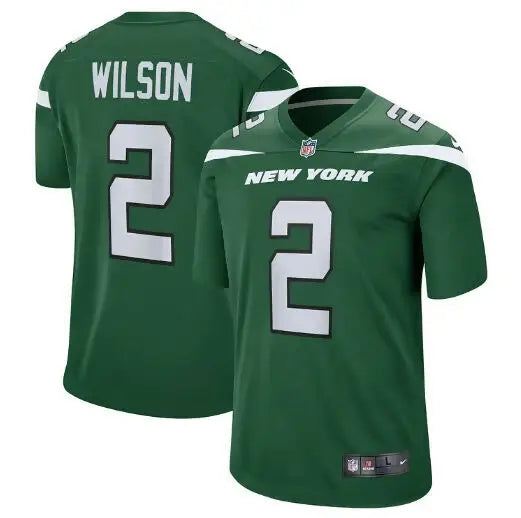 Green New York Jets Nike white game jersey with number 2 featuring Zach Wilson