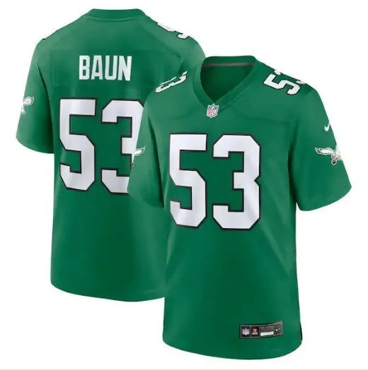 Green NFL jersey featuring Zack Baun Philadelphia Eagles number 53 Nike Alternate