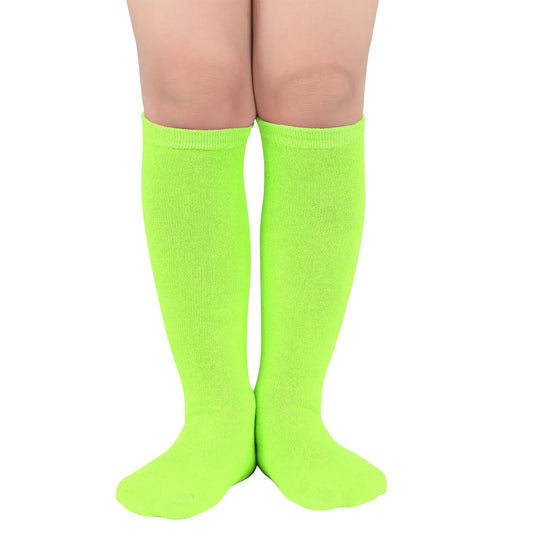 Neon green kids soccer socks, knee-high athletic cotton long socks for boys and girls