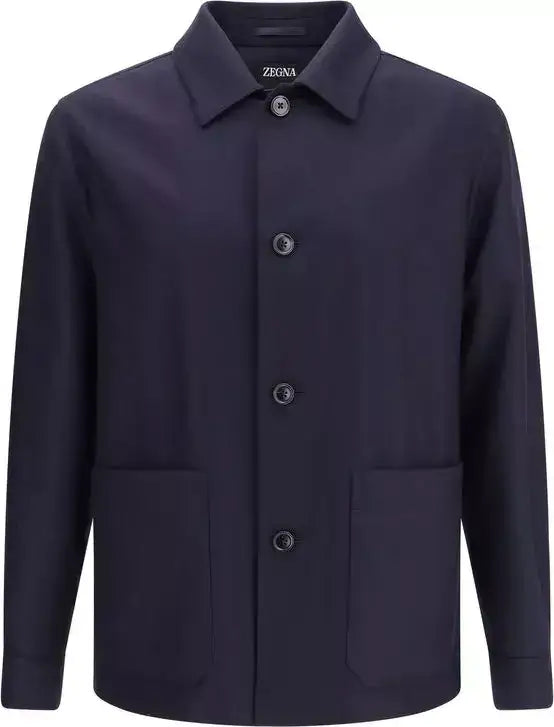 ZEGNA Men’s Alpe Wool Chore Jacket navy blue button-up with two front pockets