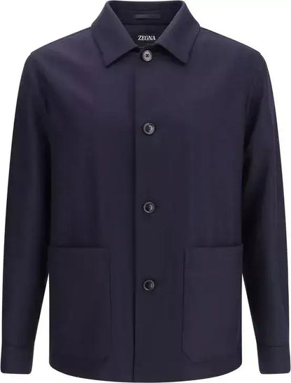 ZEGNA Men’s Alpe Wool Chore Jacket navy blue button-up with two front pockets