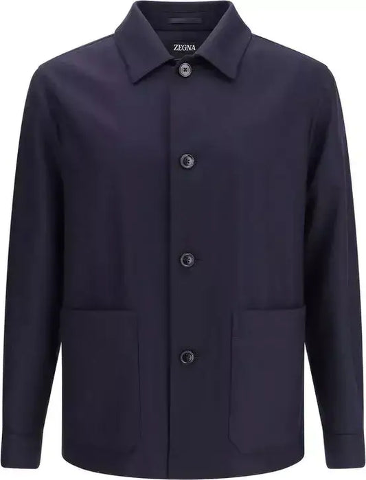 ZEGNA Men’s Alpe Wool Chore Jacket navy blue button-up with two front pockets