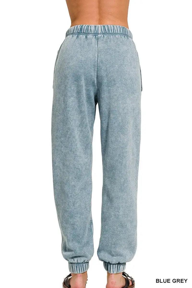 Zenana Acid Wash Fleece Sweatpants with Pockets - Fleece Sweatpants with Pockets