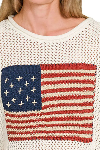 Zenana American Flag Crew Neck Sweater