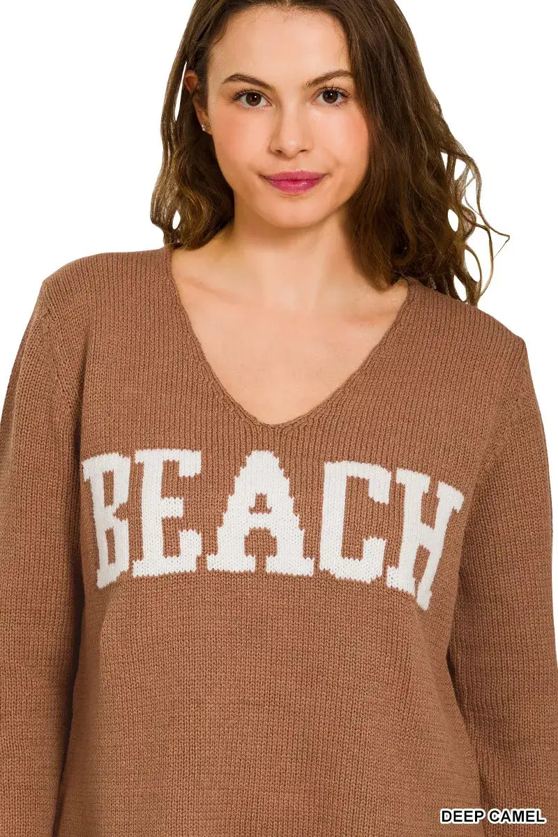 Zenana Beach V Neck Sweater