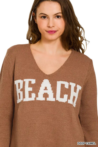 Zenana Beach V Neck Sweater