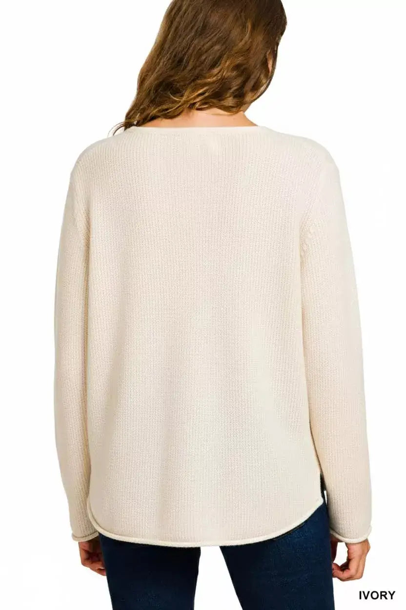 Zenana Beach V Neck Sweater