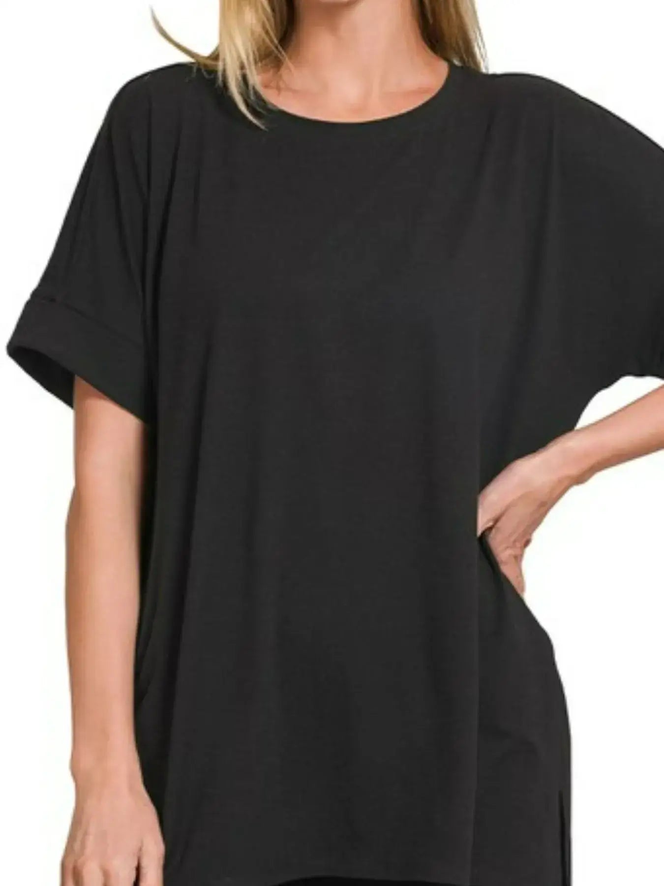 Zenana Brushed Dty Microfiber Round Neck Top and Biker Shorts Set