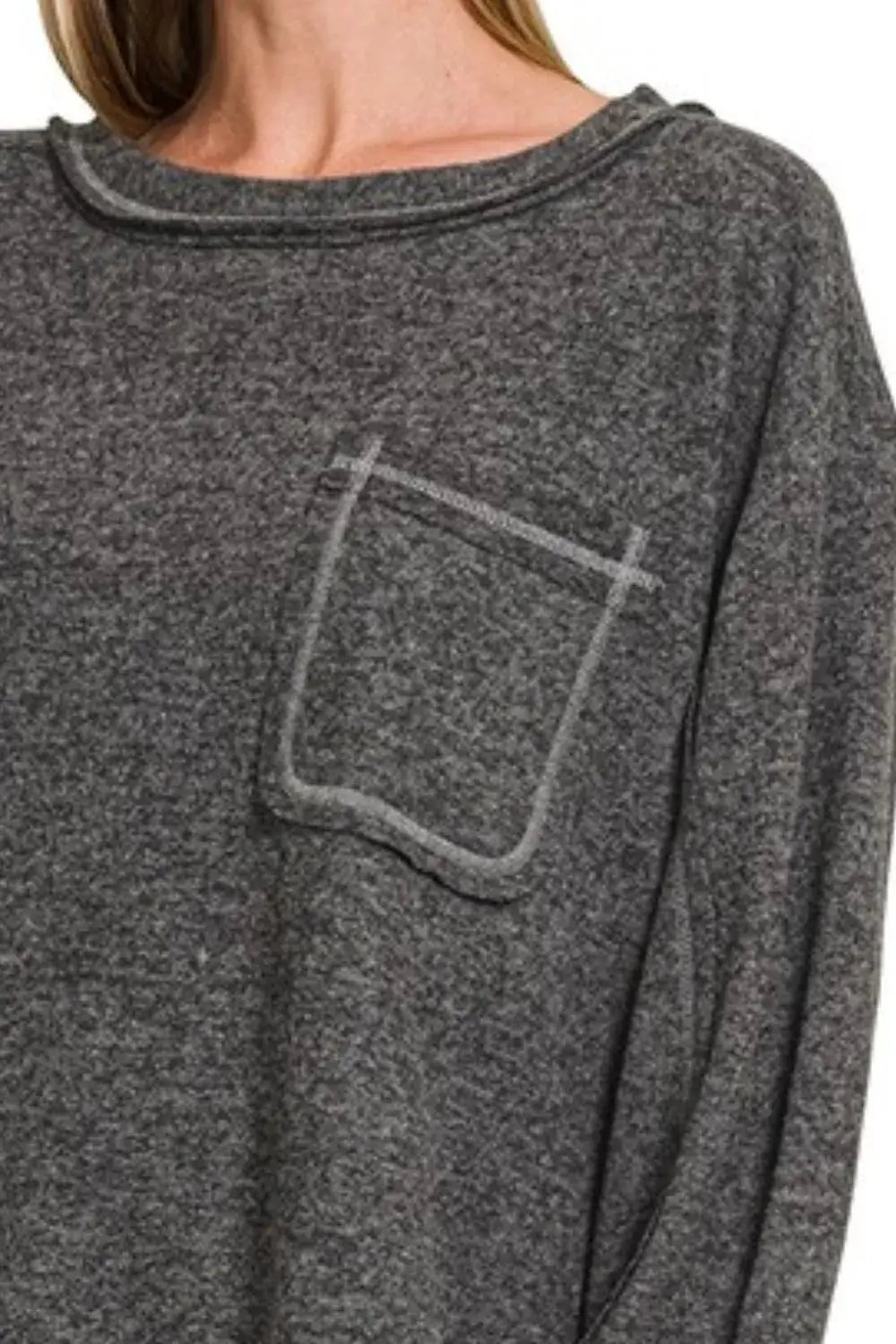 Zenana Brushed Hacci Hi-low Round Neck Knit Top - Slim Solid Color Top