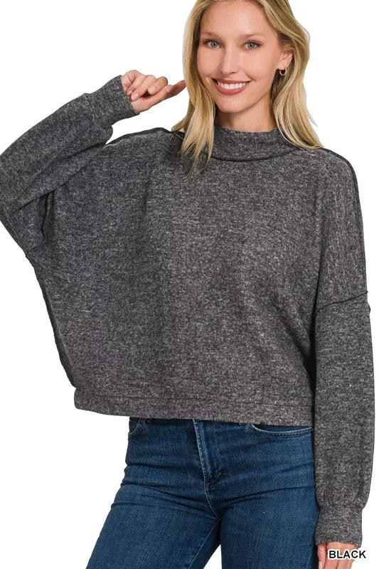 Zenana Brushed Melange Hacci Cropped Sweater