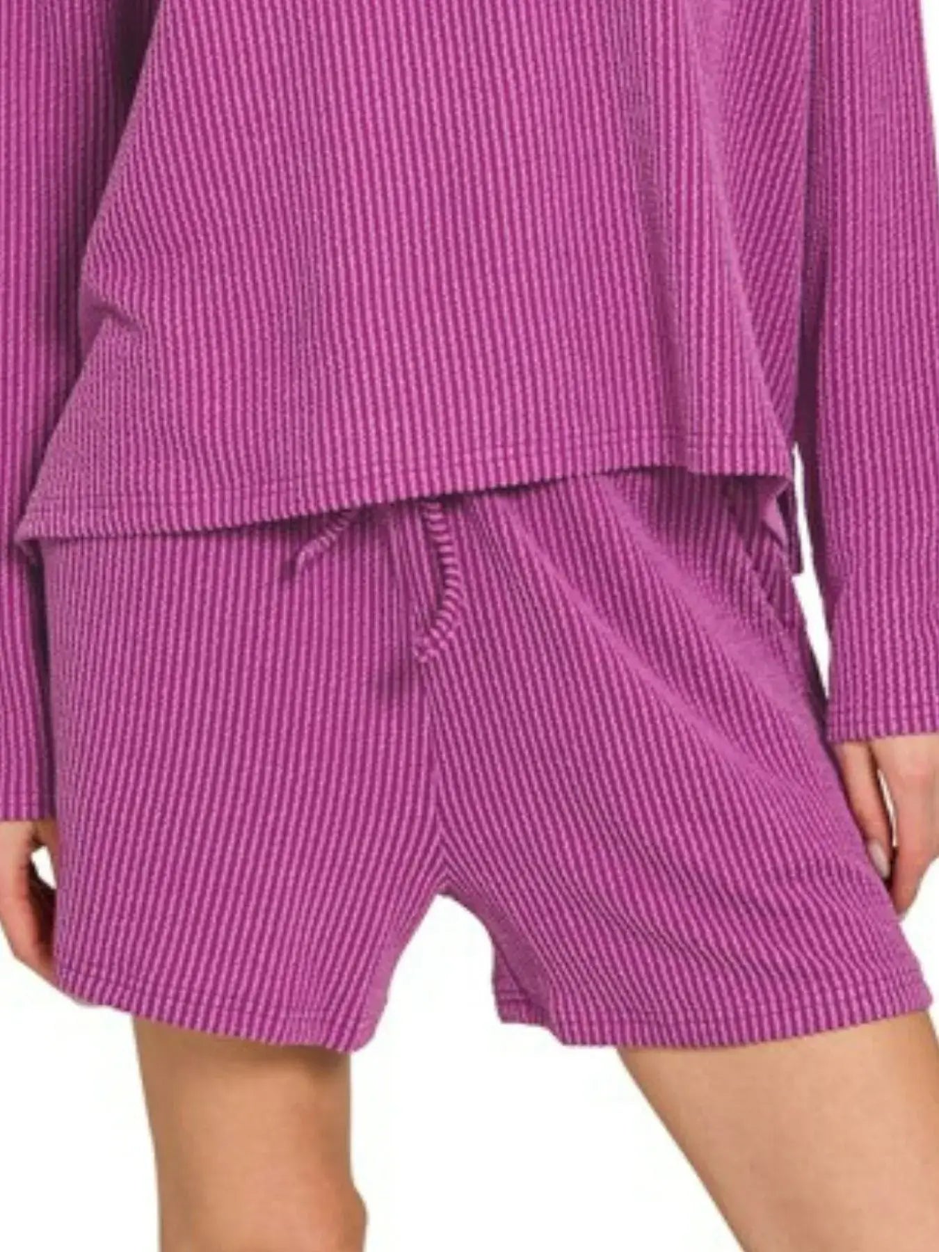 Zenana Corded Rib Long Sleeve Tee and Shorts Set