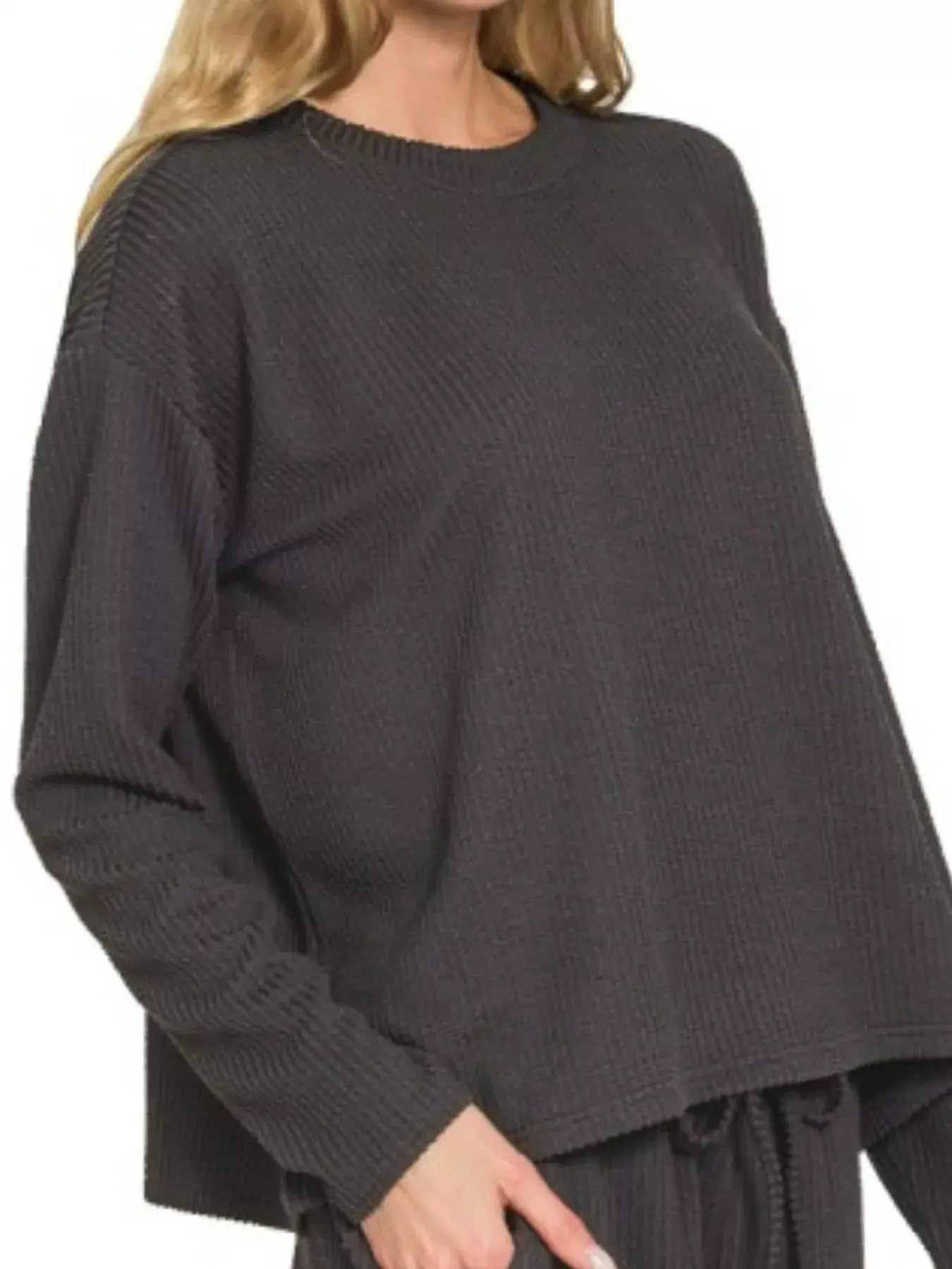 Zenana Corded Rib Long Sleeve Tee and Shorts Set