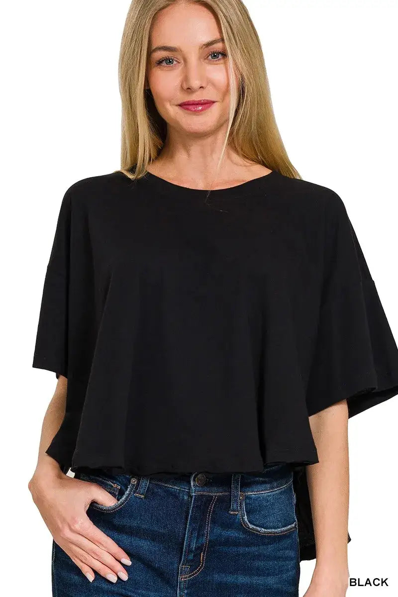 Zenana Cotton Round Neck Short Sleeve T-Shirt - BLACK / S