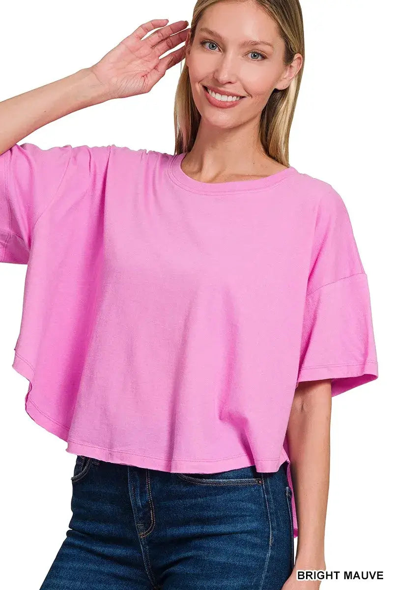 Zenana Cotton Round Neck Short Sleeve T-Shirt - BRIGHT MAUVE / S