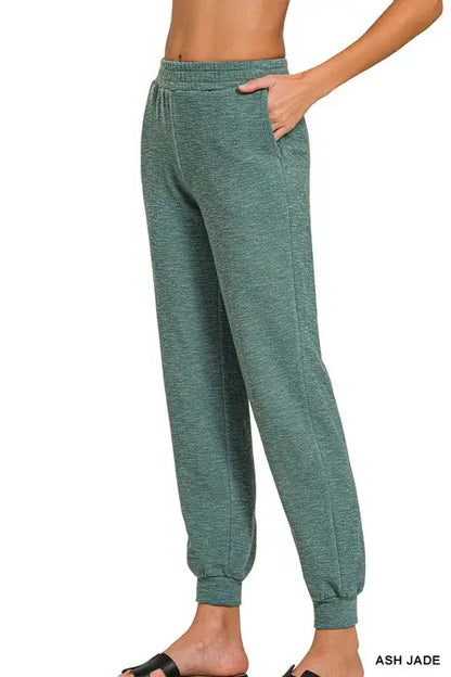 Zenana Cotton Slub Jogger Pants - ASH JADE / S