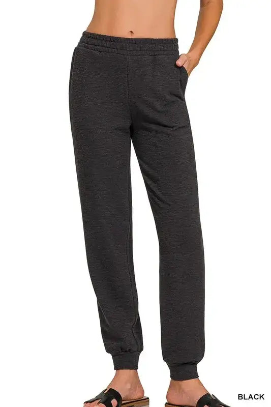 Zenana Cotton Slub Jogger Pants - BLACK / S