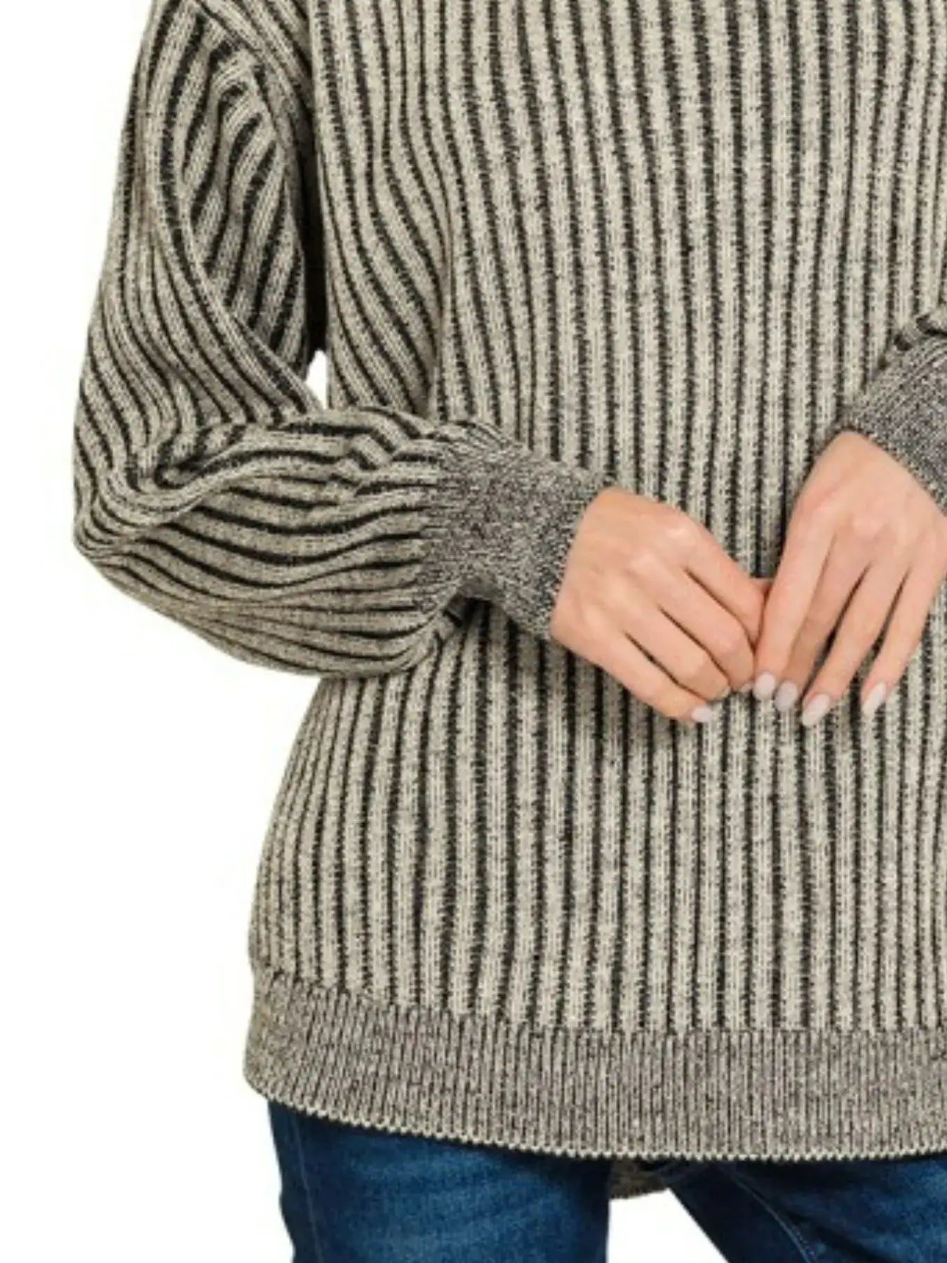 Zenana Curved Hem Two-Tone Ribbed Sweater - Ribbed Sweater