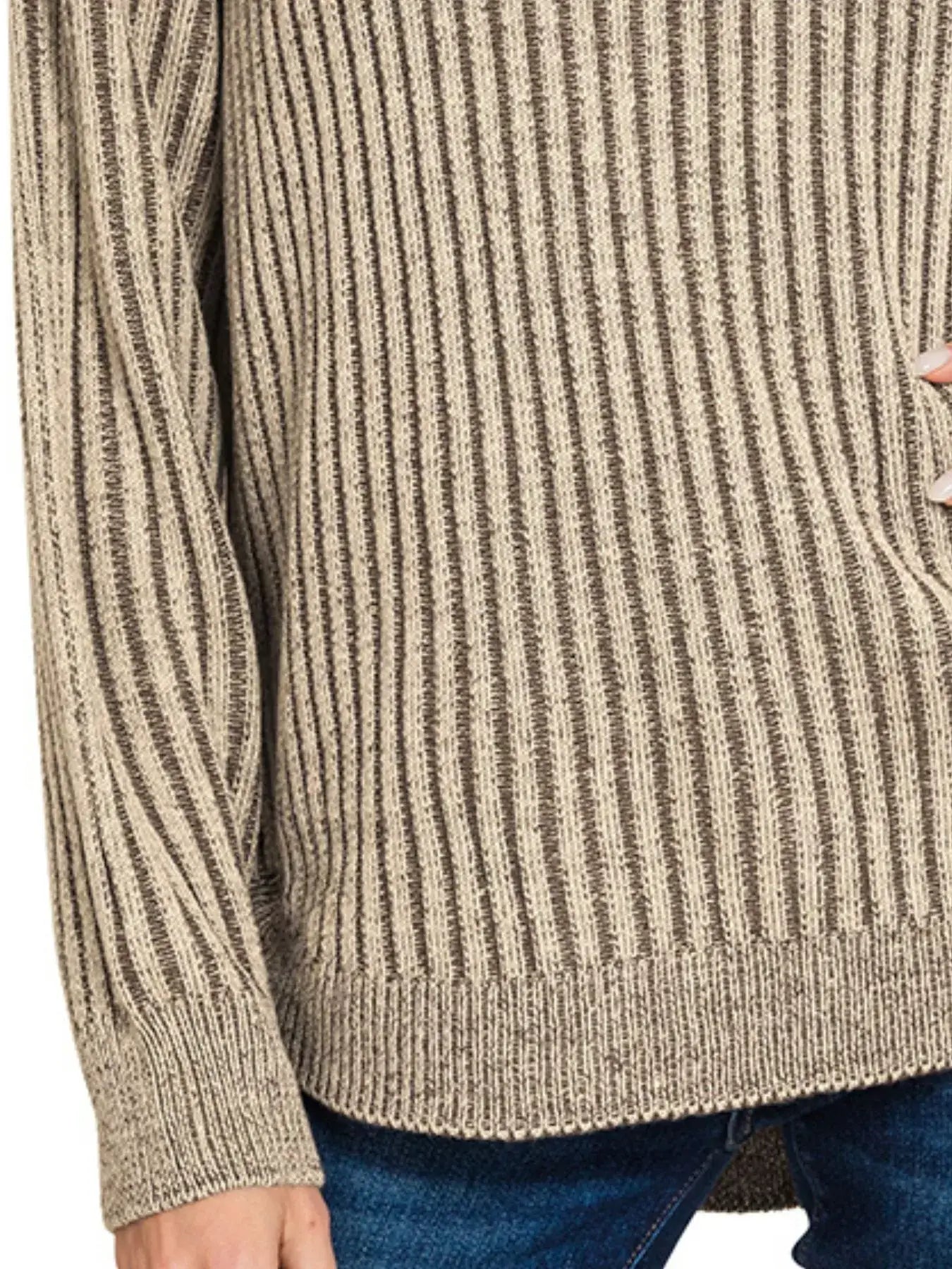 Zenana Curved Hem Two-Tone Ribbed Sweater - Ribbed Sweater